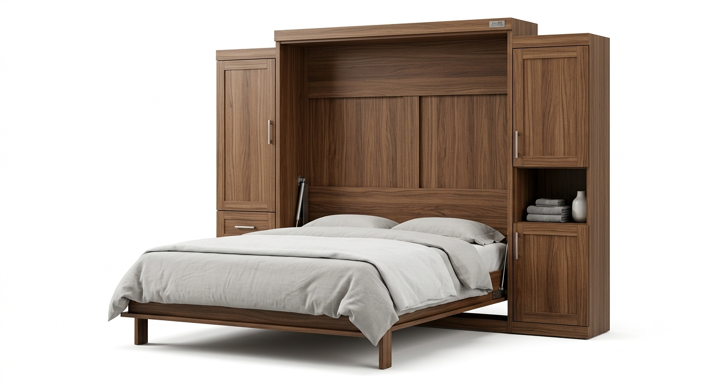 Reston Queen Wall Bed with Storage Towers — Natural Walnut