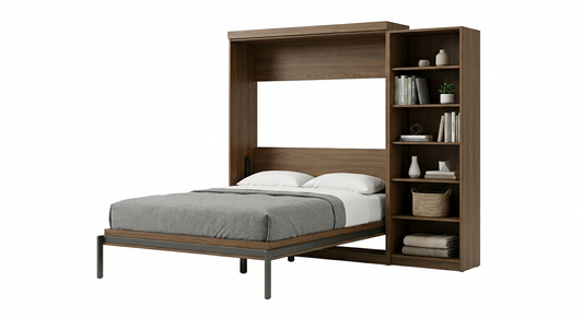Harlow Queen Wall Bed with Bookcase — Walnut