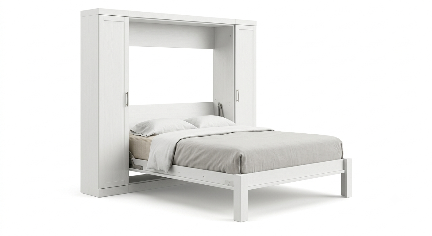 Landen Full Wall Bed with Side Panels — White