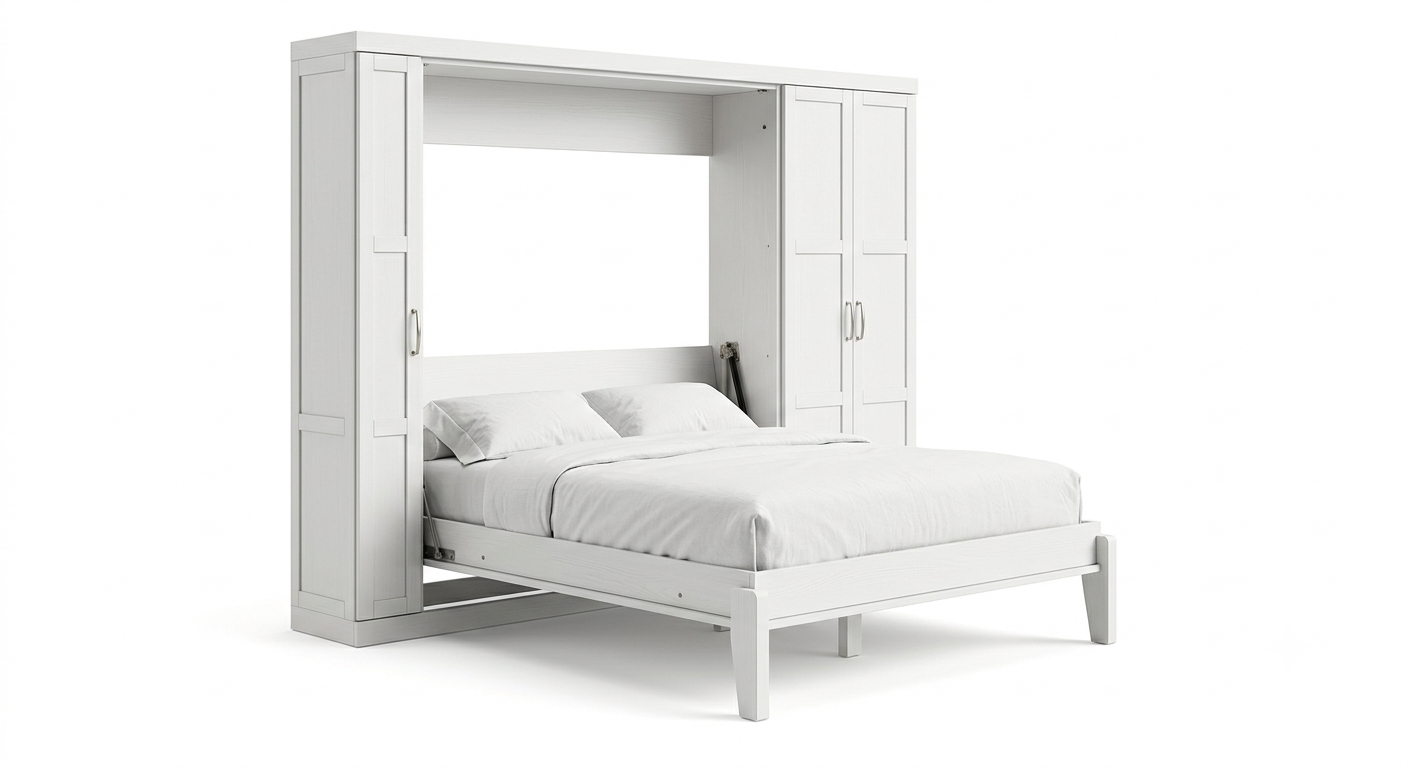 Stratton King Wall Bed with Cabinet Towers — White