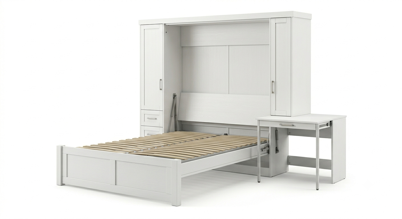 Coventry Queen Wall Bed with Pull-Out Desk — White